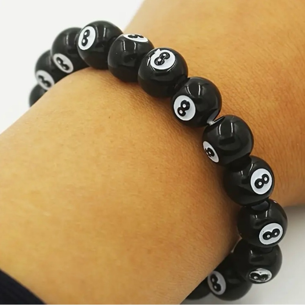 Black Ball 8 Dice Beaded Punk Gothic  Bracelet,